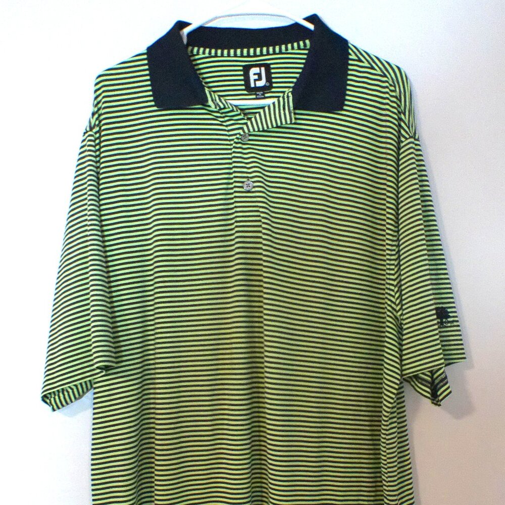 FootJoy ProDry Lisle Hideout Golf Polo Men’s Large Green Black Striped Perform
